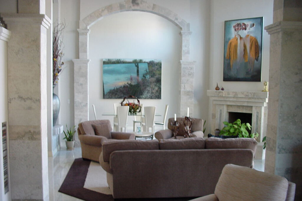 Large arched wall and decorated living area